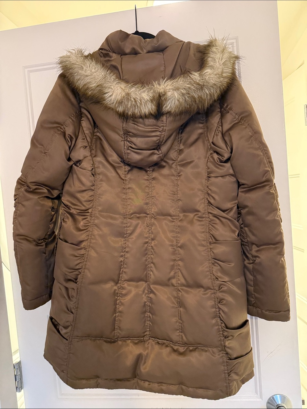 Guess Brown Quilted Puffer Parka with Faux-Fur Trim Hood - Picture 4 of 8